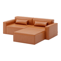 Modern orange sofa with a sleek, minimalist design and smooth, solid texture. Perfect for contemporary interiors.