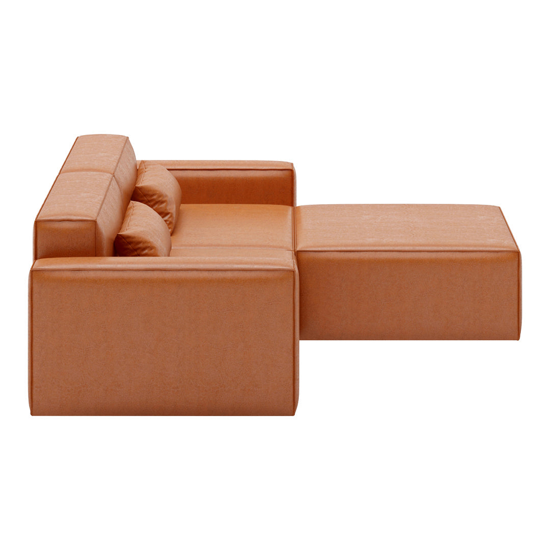 Stylish tan leather sofa with clean lines and a contemporary design, perfect for modern living spaces.