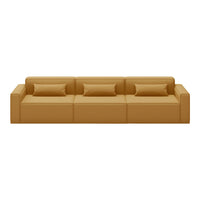 "Modern tan sofa with two matching cushions, featuring a clean, minimalistic design."