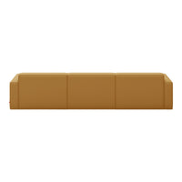 Tan leather sofa with a sleek, minimalist design and smooth, even texture. Perfect for modern interiors.