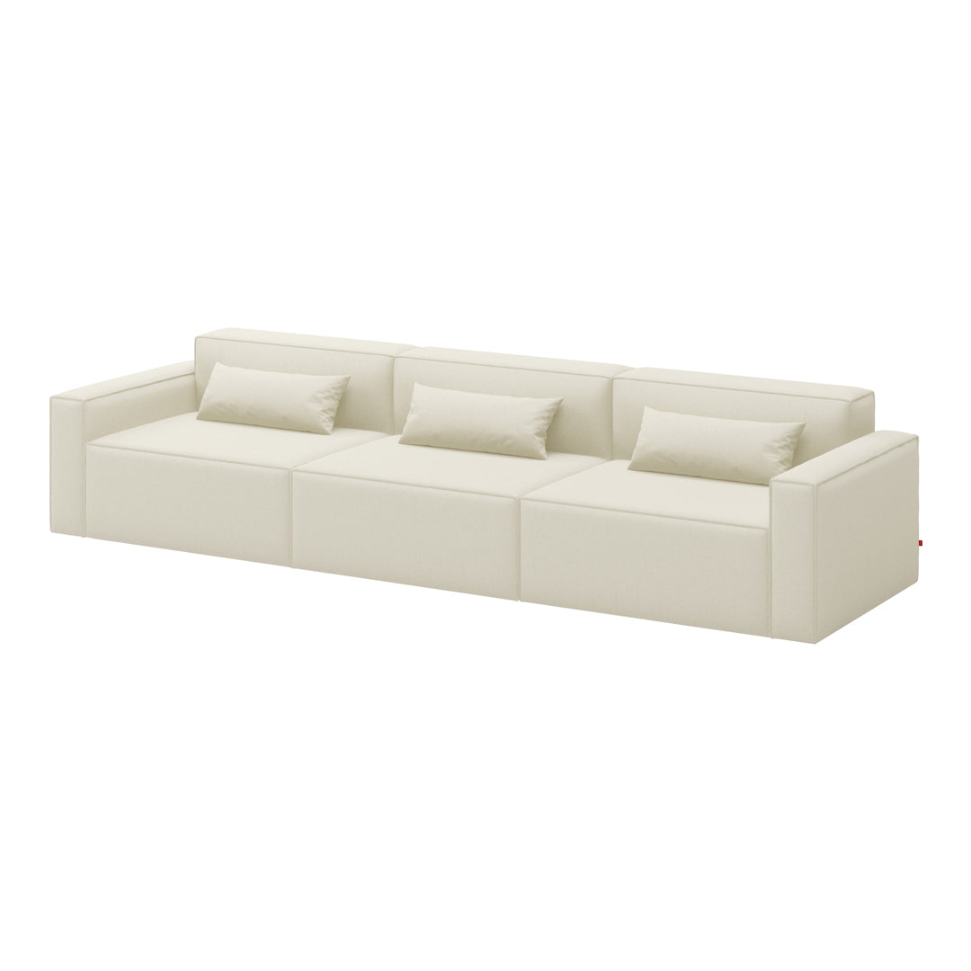 Modern cream-colored fabric sofa with a minimalist design and smooth texture. Perfect for stylish living spaces.