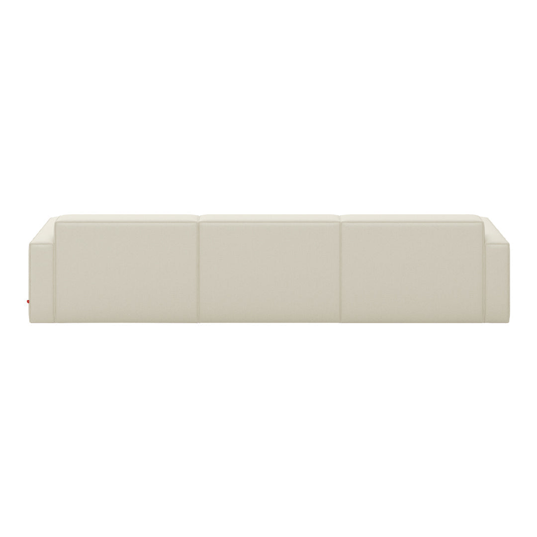 Cream-colored modern sofa with a sleek, minimalist design and three padded sections. Perfect for contemporary decor.