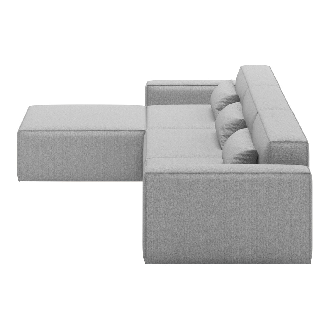 Gray sectional sofa with a clean, modern design and subtle textured pattern. Ideal for contemporary living spaces.