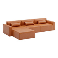 "Modern orange sectional sofa with smooth leather texture and minimalist design, perfect for stylish living spaces."