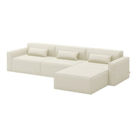 Cream-colored sectional sofa with sleek, modern design and minimalistic cushions. Perfect for contemporary decor.