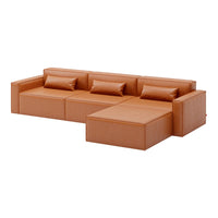 Modern orange leather sectional sofa with clean lines and minimalistic design. Perfect for contemporary living spaces.