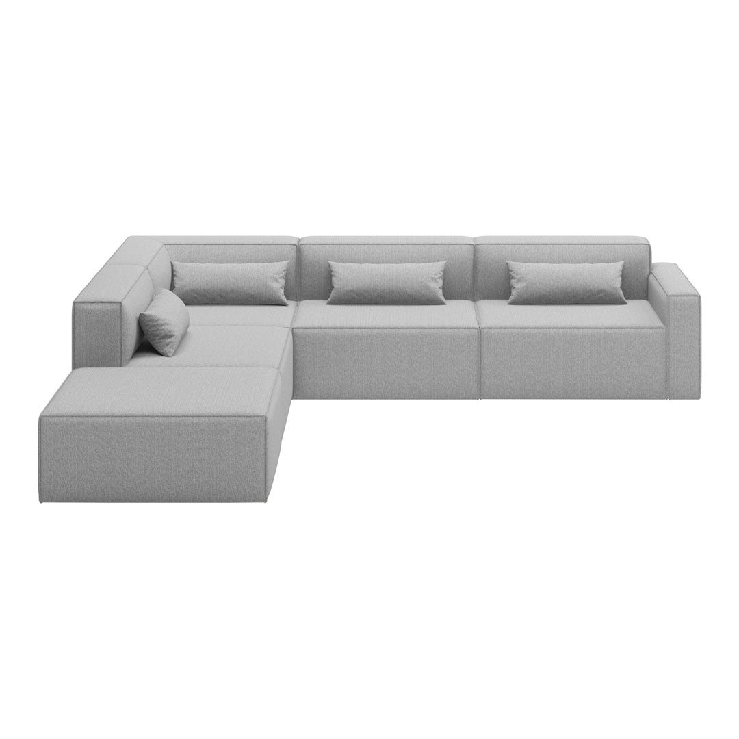 Gray sectional sofa with a sleek, modern design and subtle textured cushions for a contemporary living space.