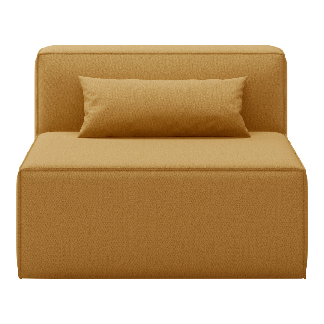 Stylish mustard yellow single sofa with a solid rectangular design and a plush pillow accent.