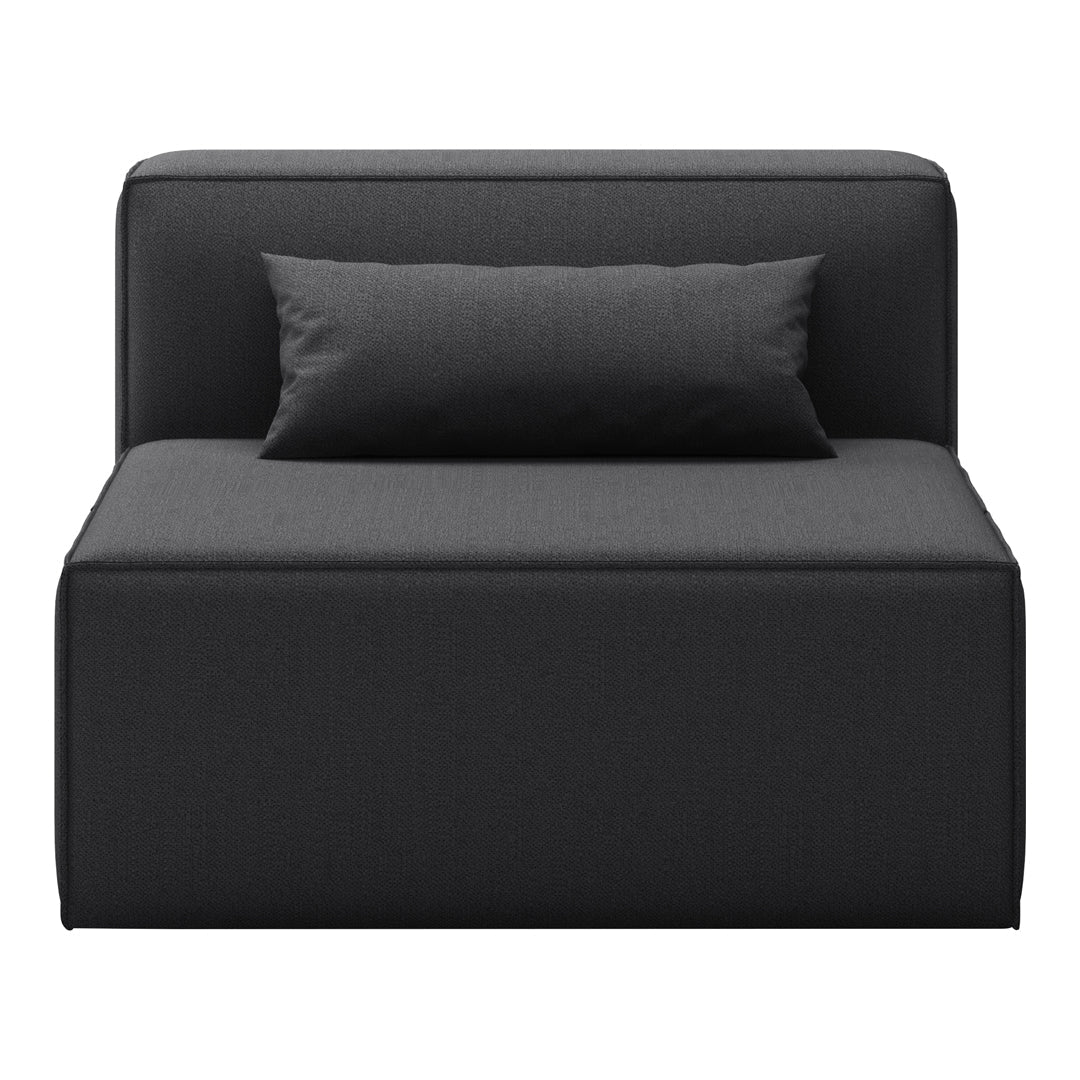 Stylish black upholstered daybed with a smooth, modern design and a matching bolster pillow. Perfect for any contemporary space.