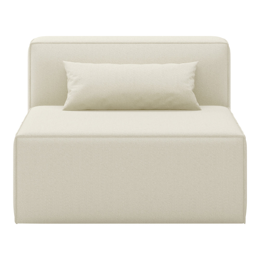 Cream-colored minimalist sofa with a smooth texture and a matching decorative pillow.