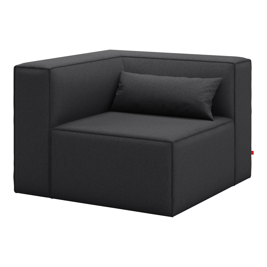 Black modular sofa with a sleek, minimalist design and smooth, solid fabric texture. Perfect for modern decor.