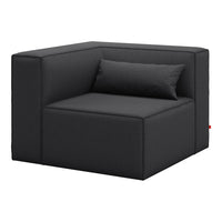 Black modular sofa with a sleek, minimalist design and smooth, solid fabric texture. Perfect for modern decor.