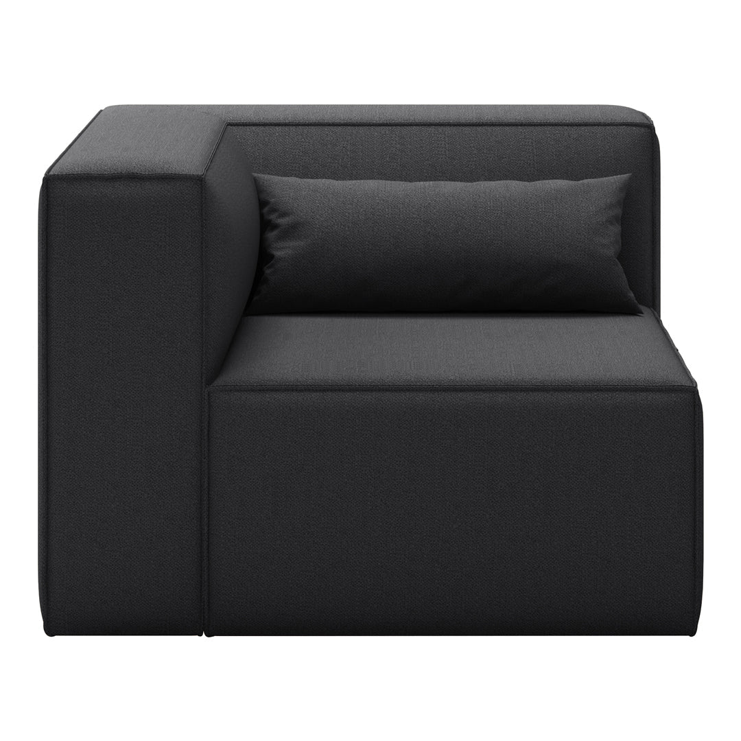 Black textured corner sofa with a sleek, modern design and a matching plush cushion.