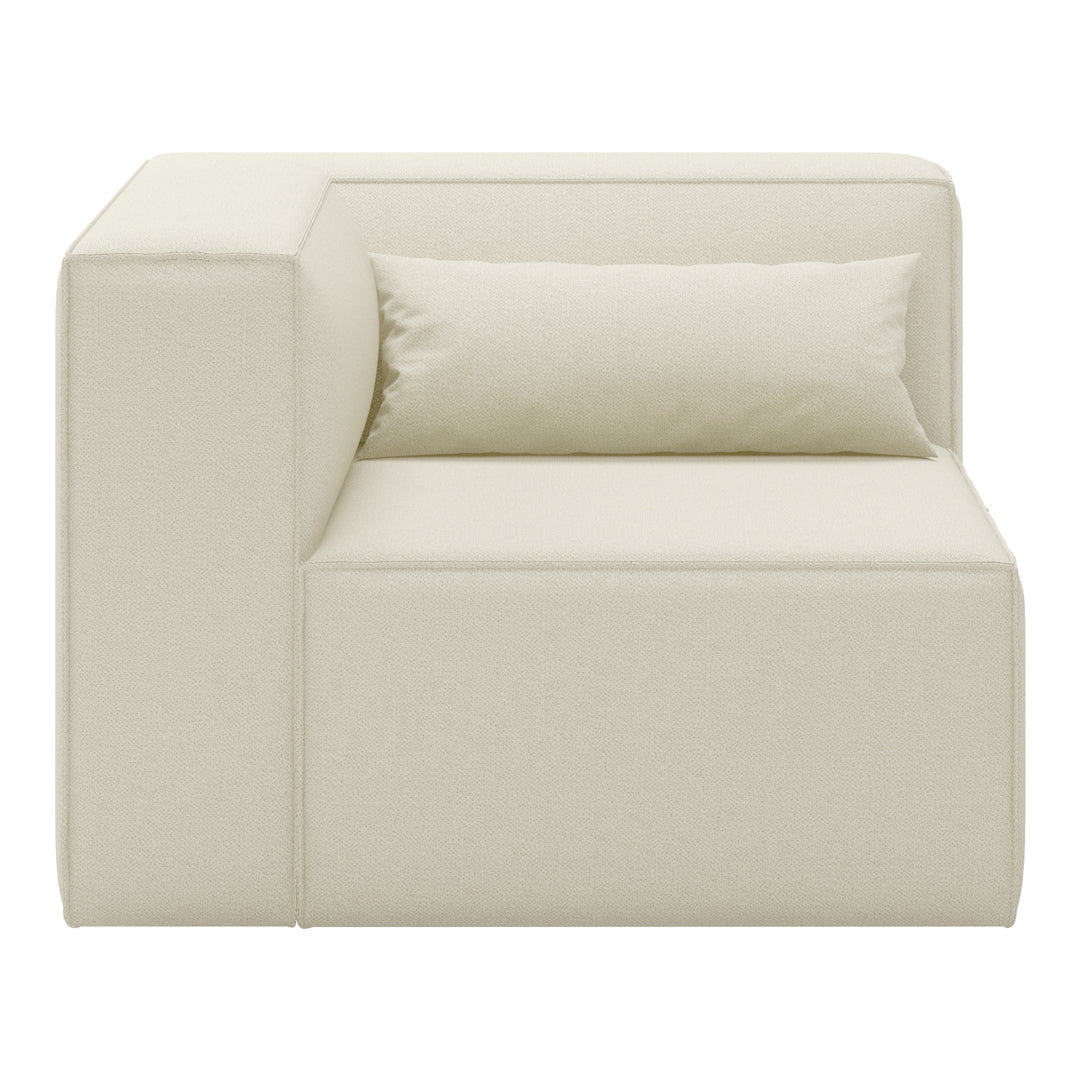 Cream-colored modern modular sofa with smooth texture and minimalist design. Includes a matching lumbar pillow.
