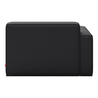 Black upholstered sofa section with a minimalist, solid color design. Simple lines and contemporary style.