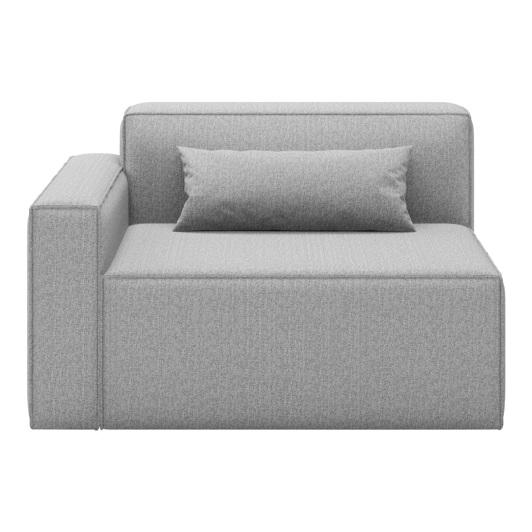 Gray upholstered chair with a solid, minimalist design and a matching cushion, featuring a subtle woven texture.