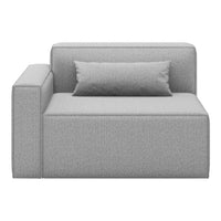 Gray upholstered chair with a solid, minimalist design and a matching cushion, featuring a subtle woven texture.