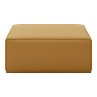 Mustard yellow square ottoman with a simple, solid pattern. Versatile accessory for modern or minimalist decor.