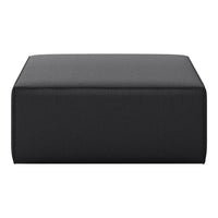 Black rectangular ottoman with a smooth, solid fabric surface, perfect for modern decor.