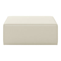 Cream-colored ottoman with a smooth, minimalistic design, perfect for modern interiors.