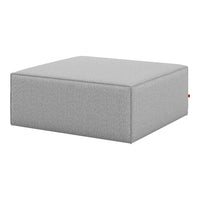 Light gray square ottoman with a simple, textured pattern, perfect for modern living spaces.