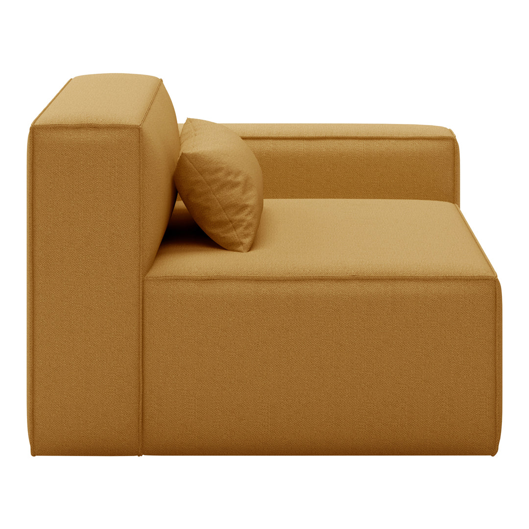 Mustard yellow sofa section with a minimalist design and a matching cushion for added comfort.