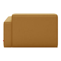 "Solid mustard yellow upholstered modular sofa with a smooth texture and minimalistic design."
