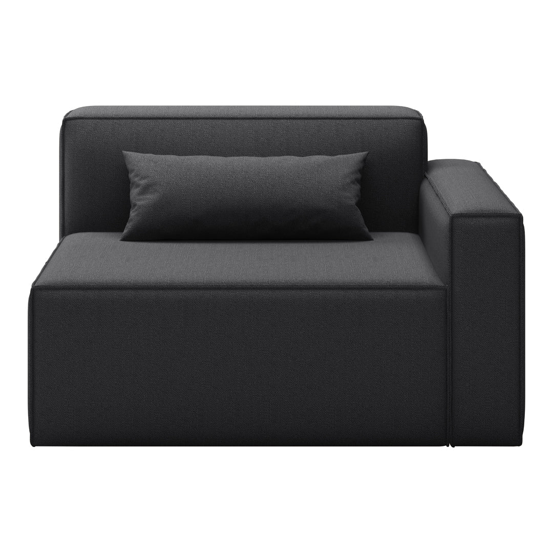 Stylish black upholstery sofa with a sleek, modern design and a matching textured cushion.
