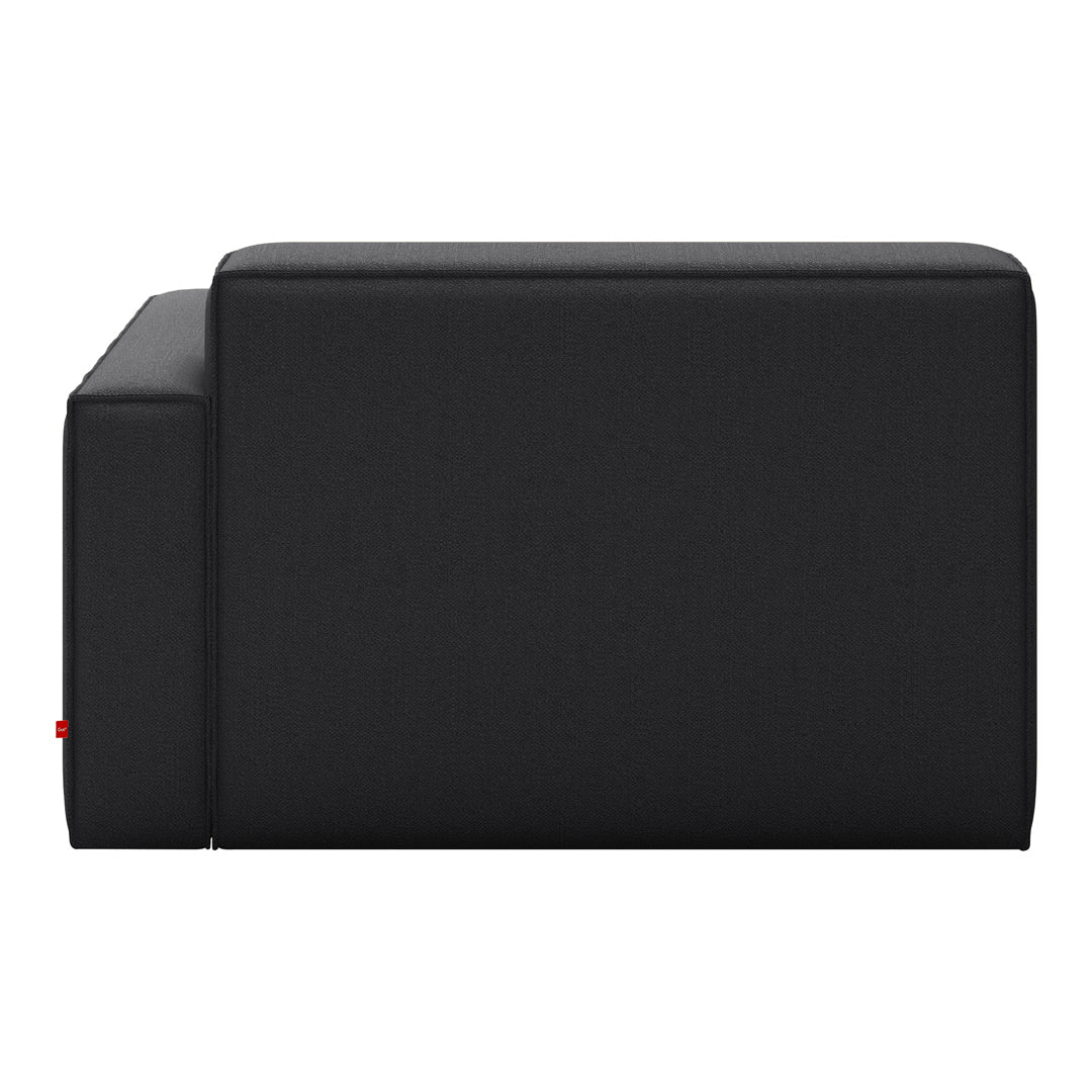 Black fabric modular sofa section with a sleek, minimalist design and clean lines. Perfect for modern living spaces.