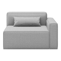 Gray upholstered modular sofa with a minimalist design and a textured fabric pattern. Includes a matching pillow.