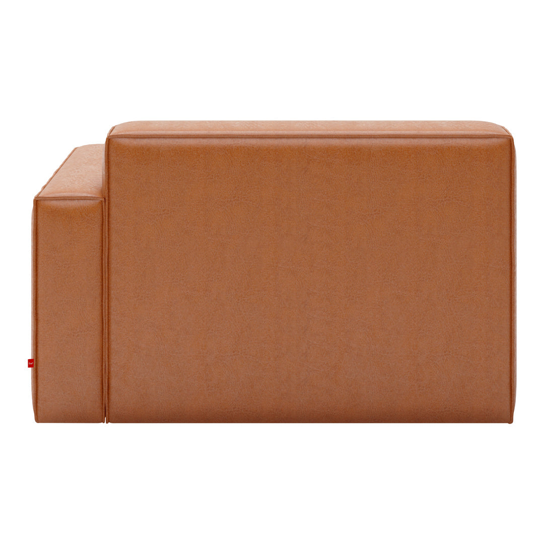 Brown leather accent chair with a smooth, textured finish and minimalist design. Perfect for modern interiors.