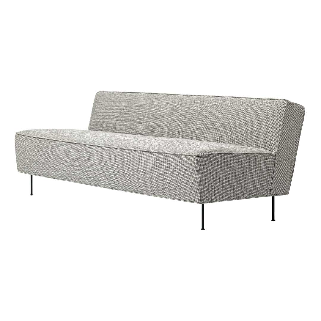 Modern gray sofa with a textured woven pattern and sleek black metal legs. Perfect for contemporary living spaces.