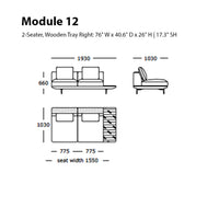 ALT text: "Sofa design featuring neutral tones with a patterned fabric and wooden accents, ideal for modern interiors."