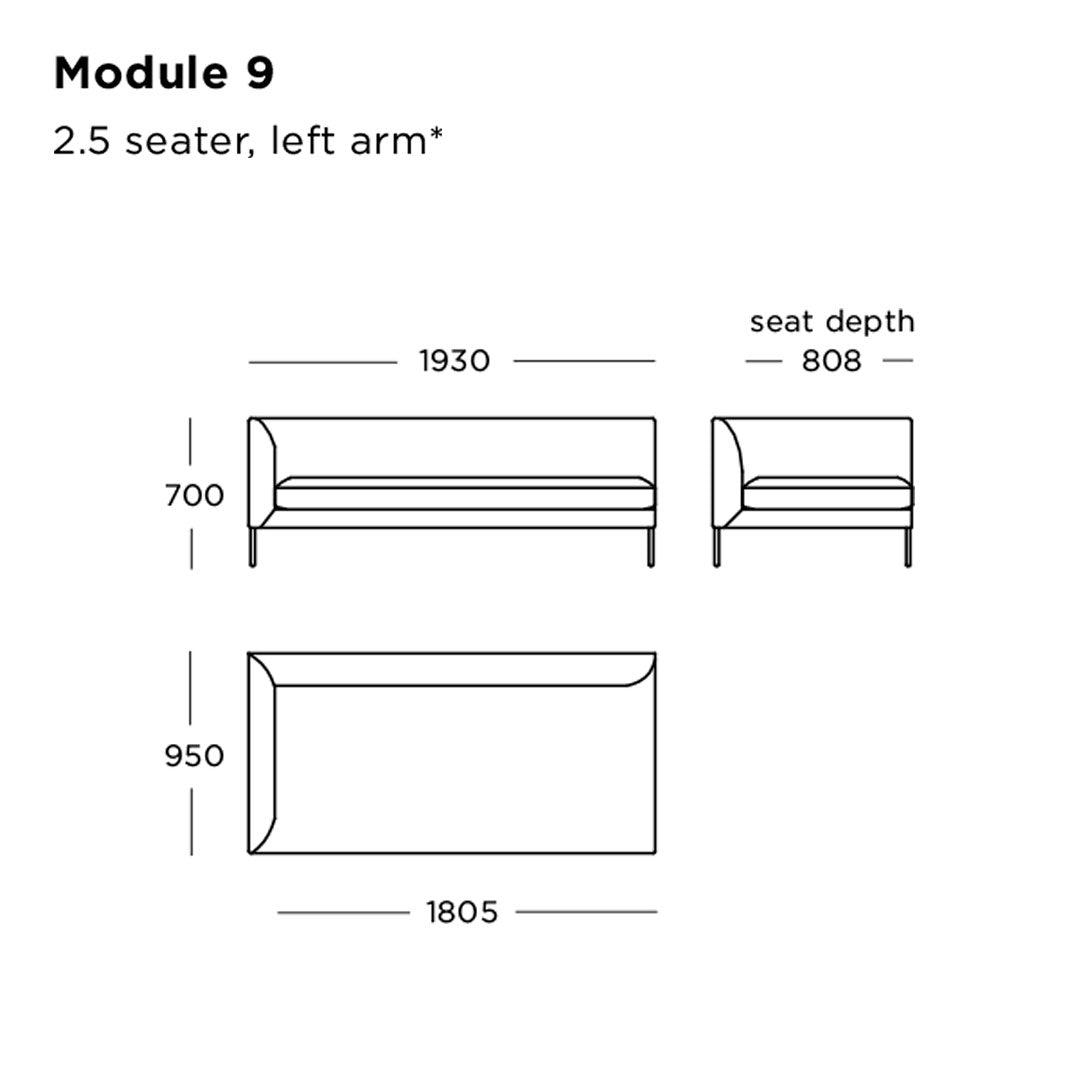 Diagram of a 2.5-seater sofa, showcasing clean lines, minimalist design, and neutral color palette.