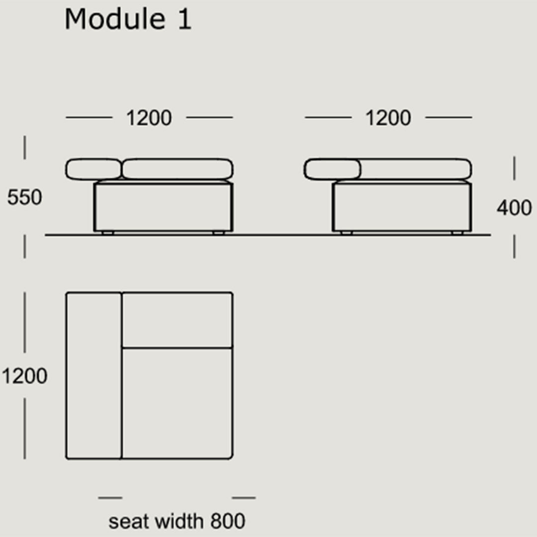 "Minimalist furniture design diagram with simple lines, dimensions, and a neutral color palette."