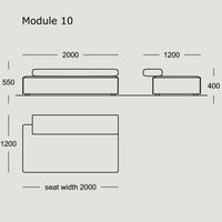 Line drawing of a modular sofa in neutral tones with a simple, modern design.