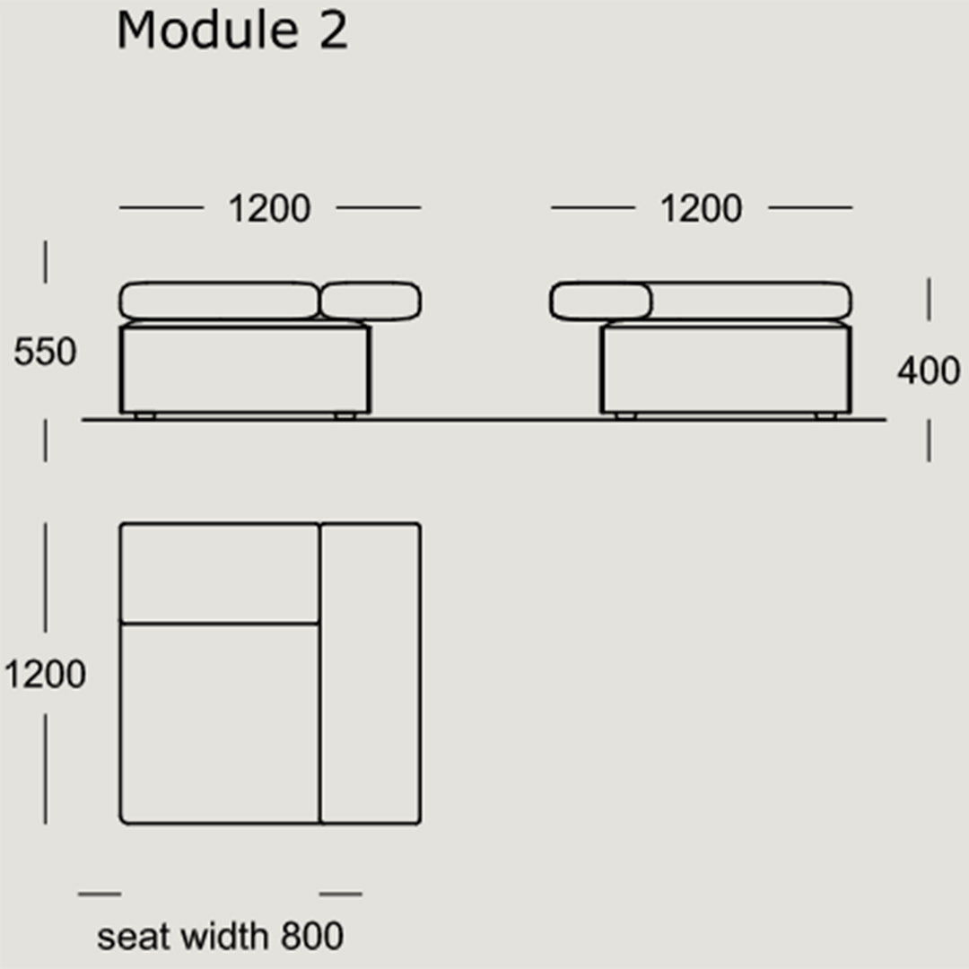 Neutral-toned modular sofa design with a smooth, modern aesthetic and simple geometric patterns.