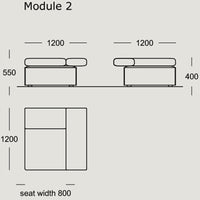 Neutral-toned modular sofa design with a smooth, modern aesthetic and simple geometric patterns.