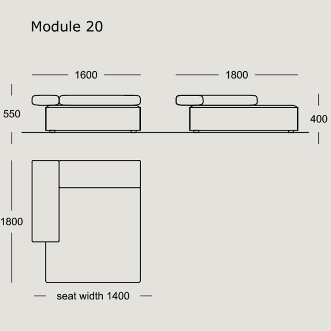 "Neutral gray modular sofa design with simple lines and a modern aesthetic."