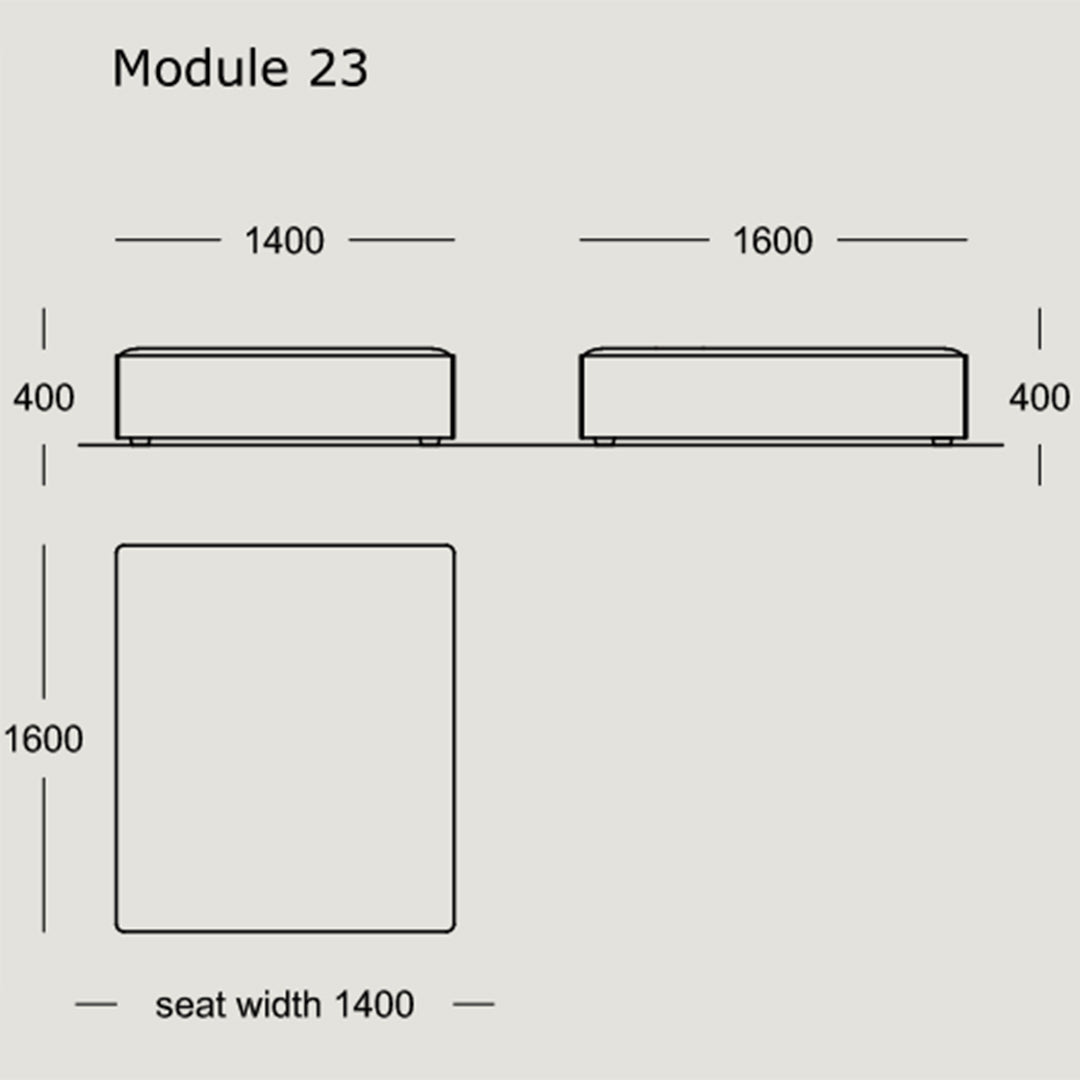 "Module 23 sofa design with clean lines, featuring a minimalist pattern in soft gray and crisp white tones."