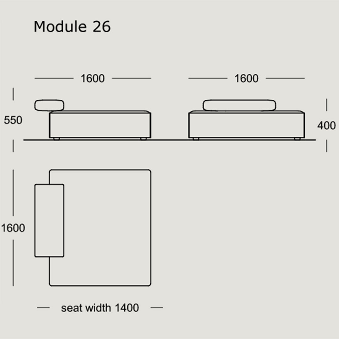 "Modern sofa module in neutral tones with clean lines, featuring a smooth fabric pattern."