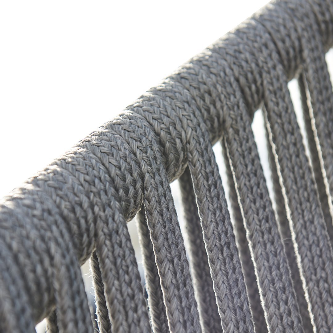Textured gray braided rope with a sleek, modern pattern, ideal for stylish outdoor or indoor decor.