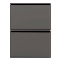 Gray double drawer storage unit with a sleek, smooth surface and minimalist design. Perfect for modern decor.