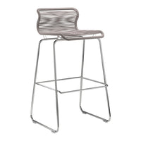 Modern bar chair with a sleek, gray striped seat and chrome finish legs, perfect for contemporary decor.