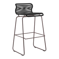 Black striped seat with a minimalist silhouette and brown metal legs, perfect for modern decor.