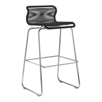 Black and chrome bar stool with a sleek, striped pattern on the seat for modern décor.