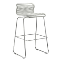 White striped bar stool with a sleek chrome frame, ideal for modern and minimalist decor.
