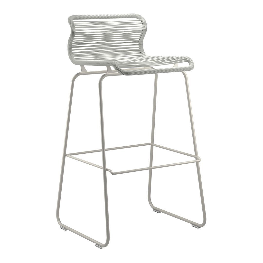 Stylish white bar stool featuring a sleek, wavy pattern and minimalist design, perfect for modern decor.