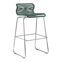 Green striped bar stool with a sleek chrome frame, perfect for modern decor.