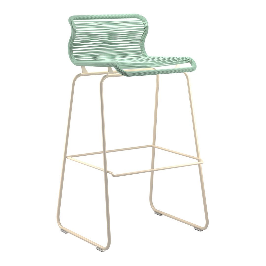 Mint green bar stool with ribbed pattern and cream metal frame, perfect for a modern and stylish look.